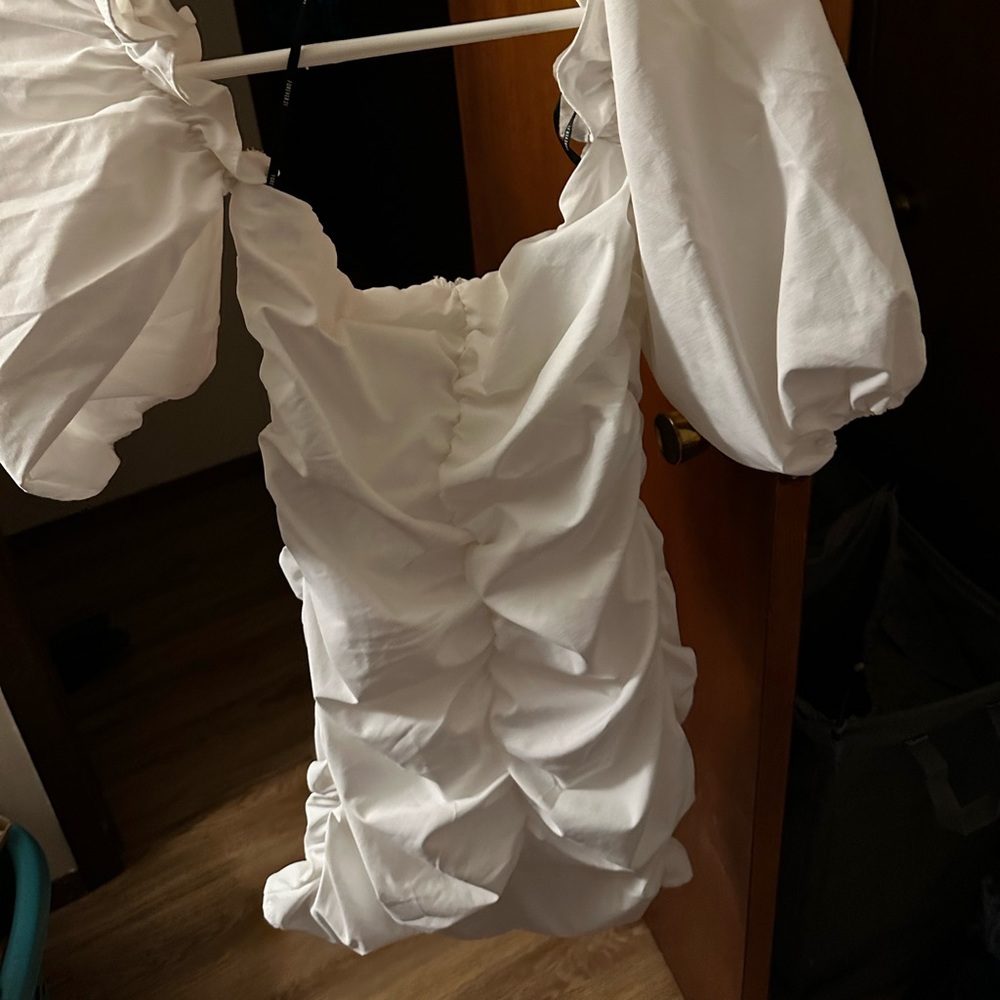 White Ruched Mini Dress - Picture 3 of 5